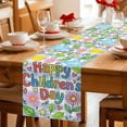 thumbnail image 5 of Children's Day Table Runner 72 Inches, Cartoon Cute Flowers Leaf Blue Plaid Bed Runner Dresser Scarves Tabletop for Indoor Outdoor Parties/Ceremony/Banquet, 16" x 72", 5 of 9