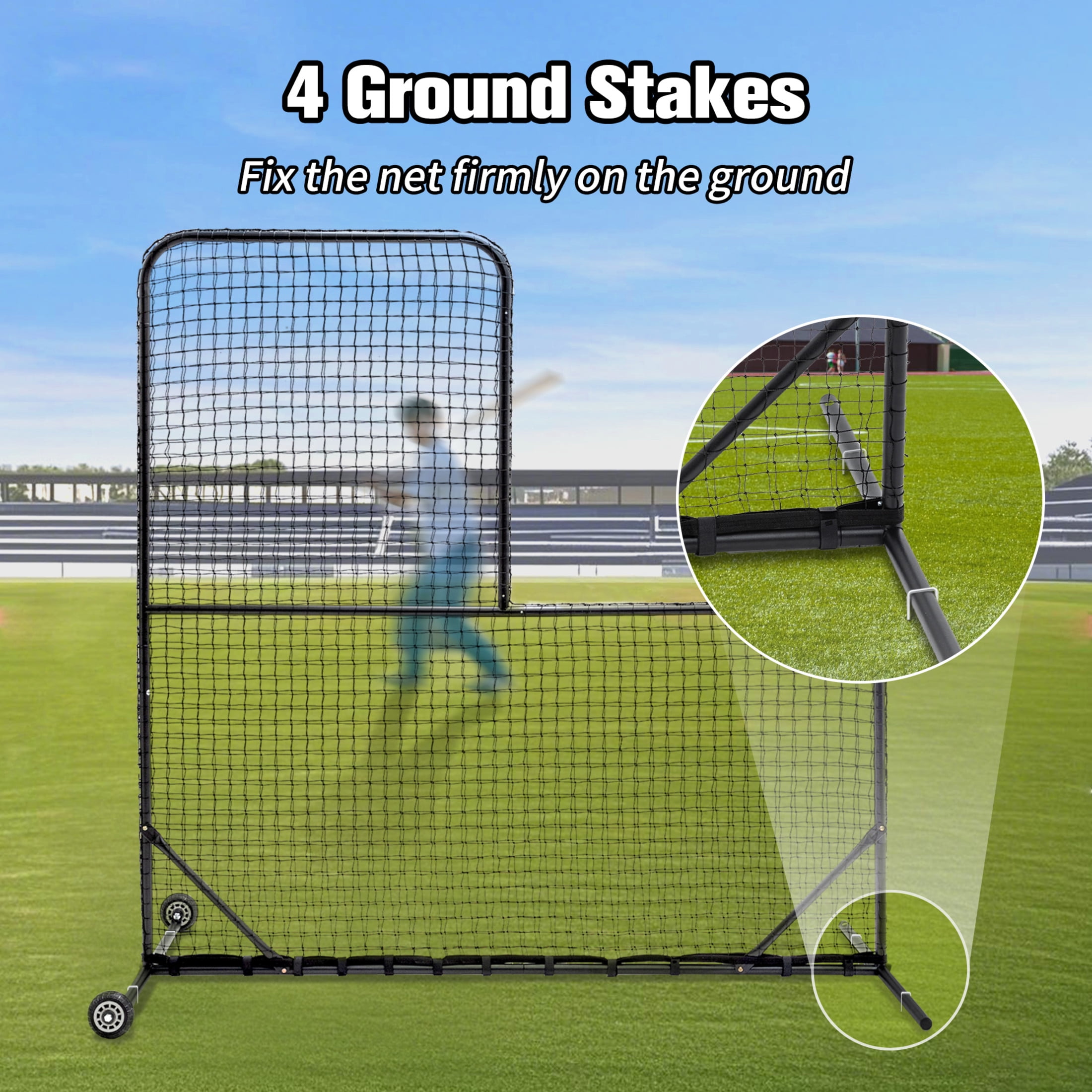 Noble House 84" L-Shaped Baseball Pitching Net with Wheels and Carry Bag, Heavy-Duty Training Screen, Black