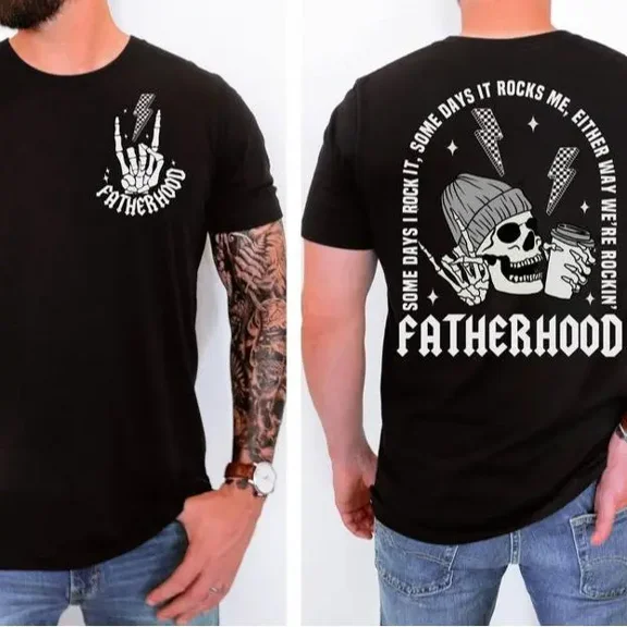 Funny Dad Graphic T-Shirt, "Fatherhood: Sometimes I Rock It, Sometimes It Rocks Me" Tee, Ideal Father's Day Gift for Rocker Dads