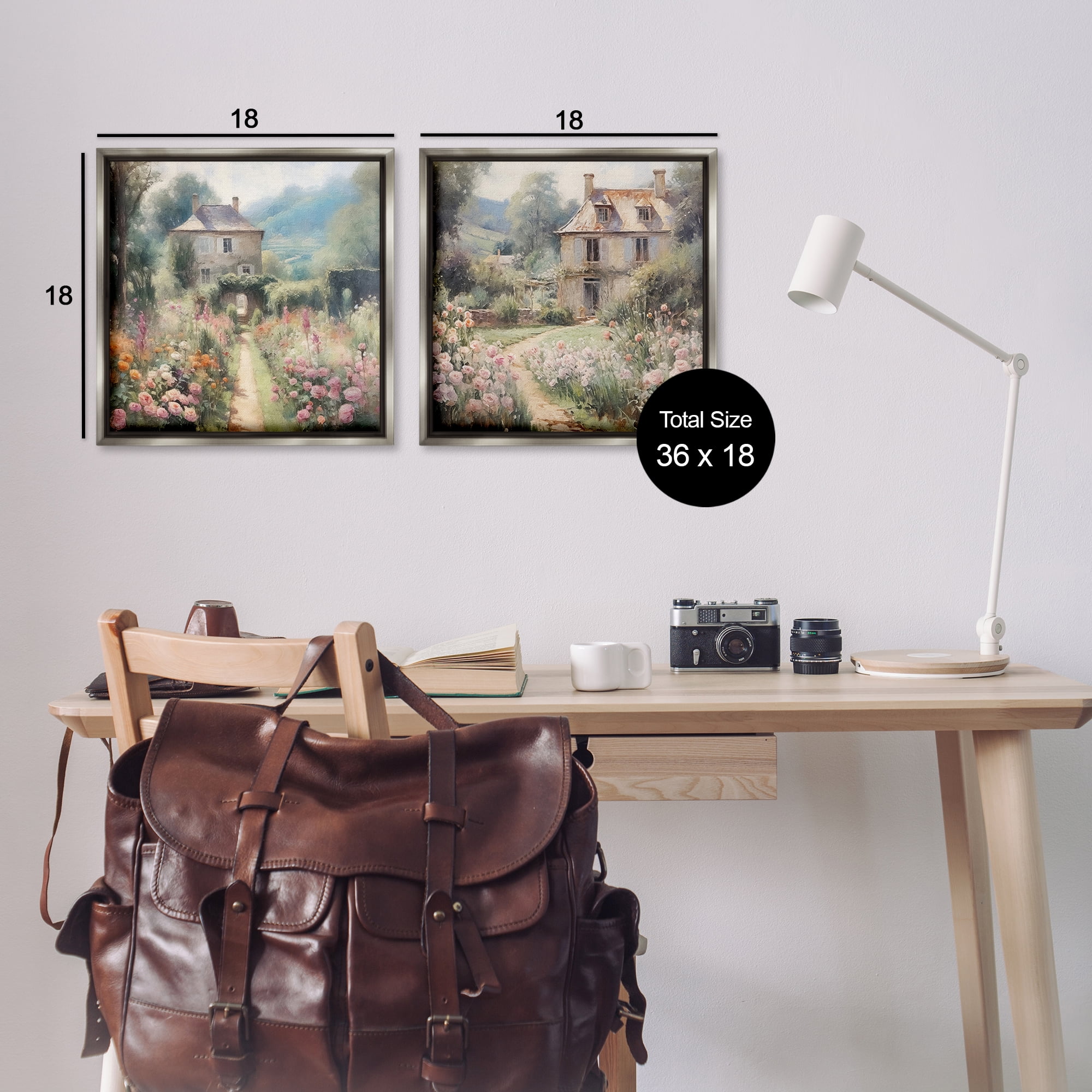 Stupell Industries Quaint French Country Garden Landscape & Nature Painting Gray Floater Framed Canvas Art Print Wall Art, 18 x 18, Set of 2