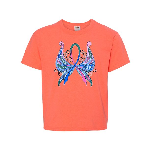 Inktastic Thyroid Cancer Awareness With Butterfly Ribbon Words Child Short Sleeve T Shirt Unisex Walmart Com Walmart Com