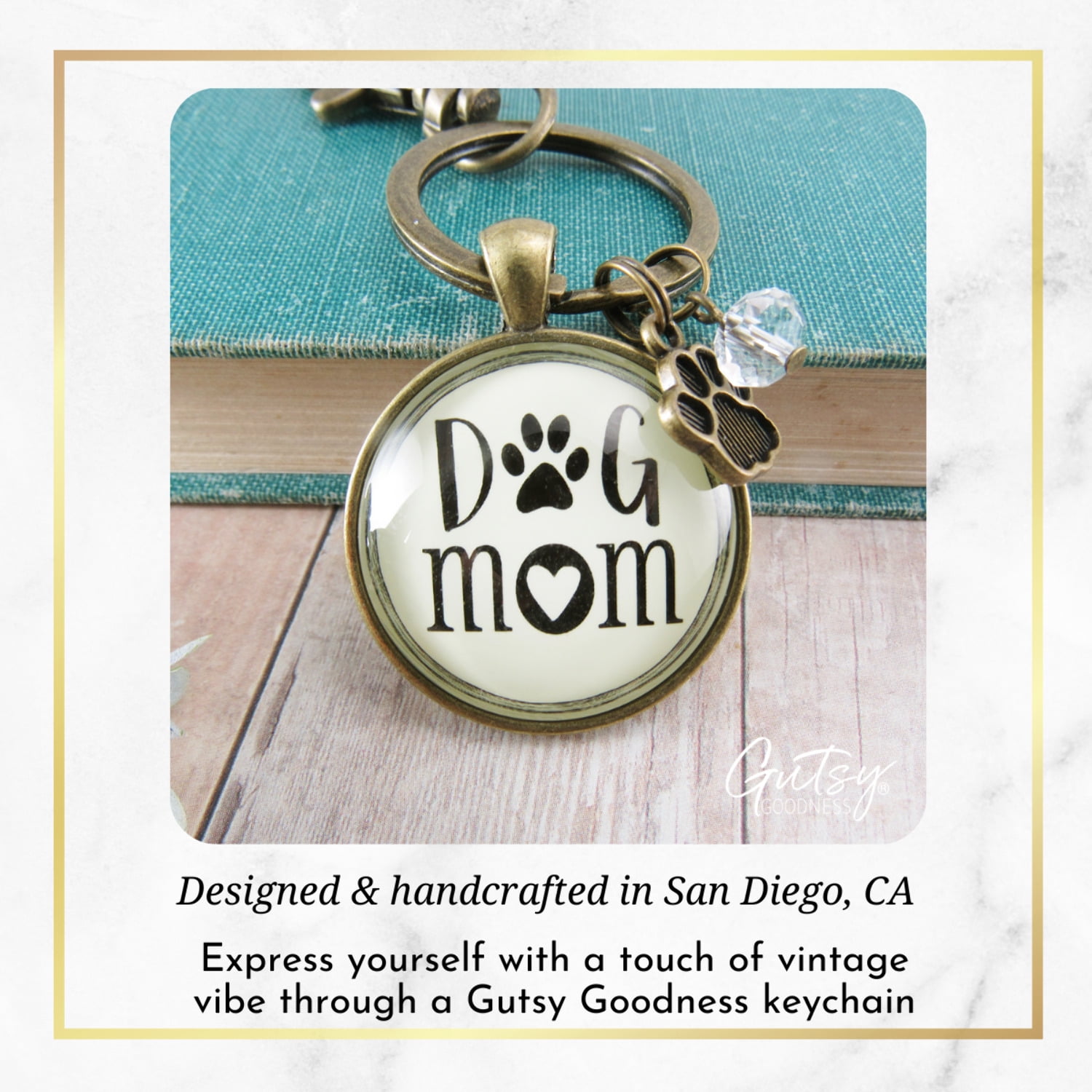 Dog Mom Keychain for Fur Mama Bronze Pendant Key Ring Pet Paw Charm