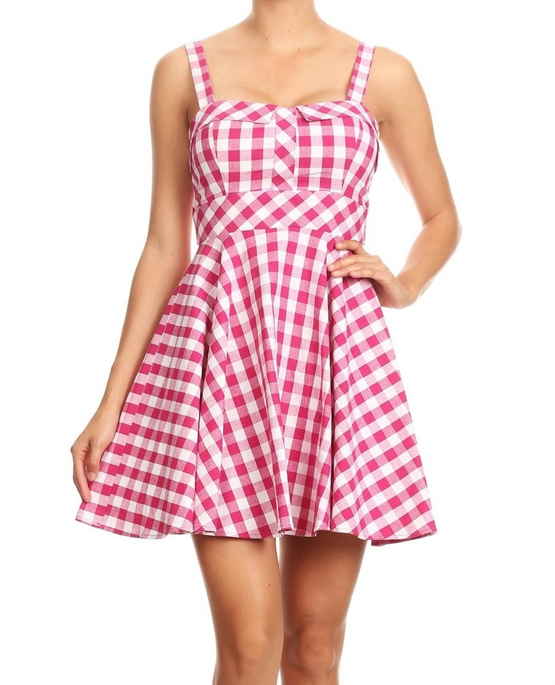 Sleeveless Junior Midi Gingham Dress with Neckline and Tie in the Back ...