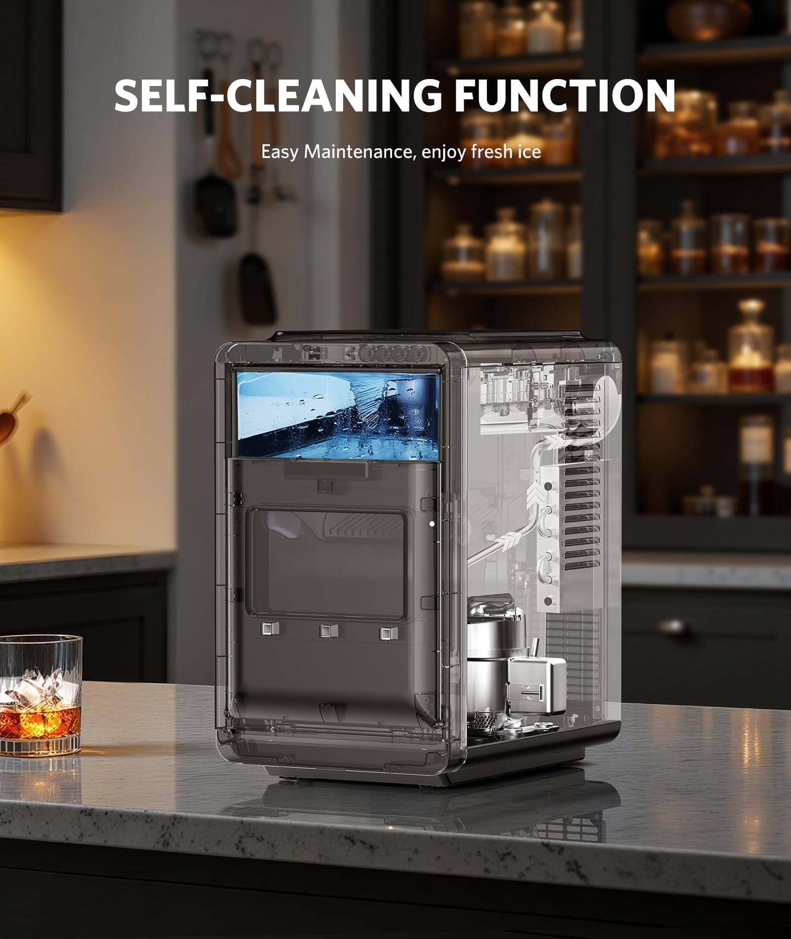 Auseo Crescent Ice Maker Countertop, 16pcs Crystal Clear Ice Cubes in 12 Min, 26 lbs/24H, 2000 Cubes Daily Portable Ice Machine with Self-Cleaning & Timer, Ideal for Home, Office, Party