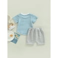thumbnail image 4 of Arvbitana Newborn Infant Baby Boy Shorts Outfit Stripe T-Shirt Tops Jogger Beach Shorts Set Summer 2 Pcs Clothes 0-3 Years, 4 of 8