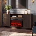 thumbnail image 2 of SESSLIFE Fireplace TV Stand for 70 Inch TV, 31'' Tall Mid Century Modern Fluted TV Stand with 30'' Electric Fireplace Heater, Entertainment Center with 2 Cabinets & Drawers , Walnut, 2 of 8