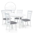 thumbnail image 2 of Dining Table Set for 4, Classic Style Solid Wood Warm Chairs w Extendable Round Table, Kitchen Room Set, White Color w Gray Fabric, 2 of 7