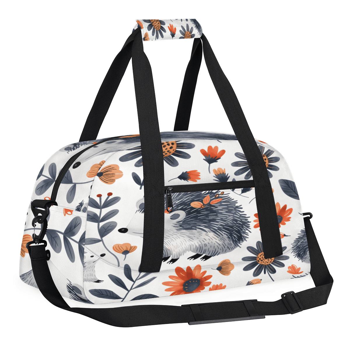 Herdesigns Hedgehog Sports Duffle Bag for Women & Men, Flower Gym Bag Dance Bag Overnight Bag Carry On Weekender Travel Bag
