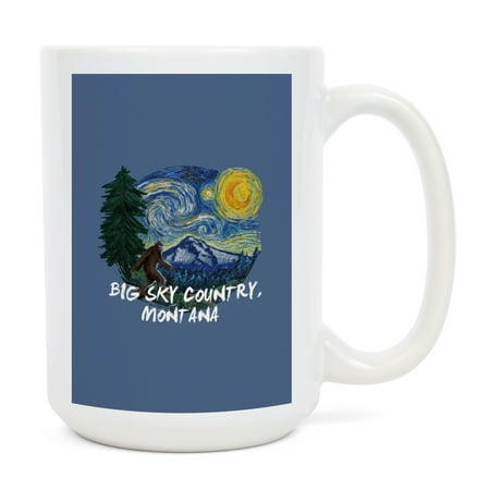 

15 fl oz Ceramic Mug Big Sky Country Montana Bigfoot Starry Night Contour Dishwasher & Microwave Safe