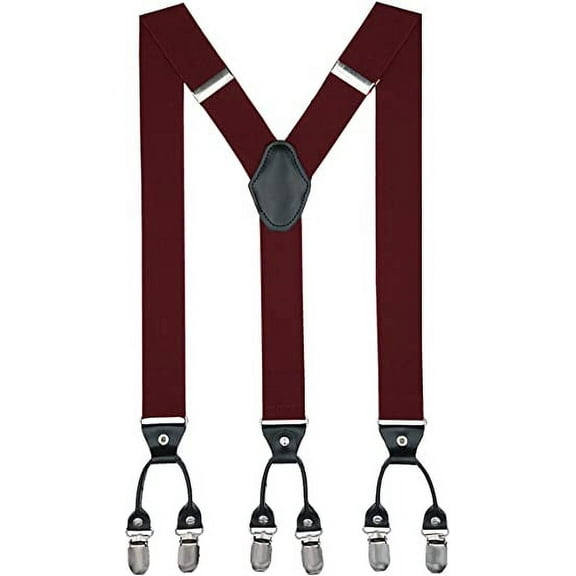 Mens Womens BURGUNDY Adjustable Elastic Y Back Style GIFT BOXED Suspenders 6 Clips