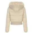thumbnail image 5 of Idoravan Womens Puffer Jackets Clearance Sale Women's Winter Warm Cotton Jacket Women's Short Plush Detachable Hat Long Sleeved Cotton Jacket Beige XXXL, 5 of 6
