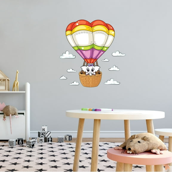 Home Wall Decal - 0 - Cute Hot Air Balloon Design Cute Cartoon Elephant flying on a Hot Air Balloon - Proudly Hand Made Decal - Size: 10 In(W) x 10 In(H)