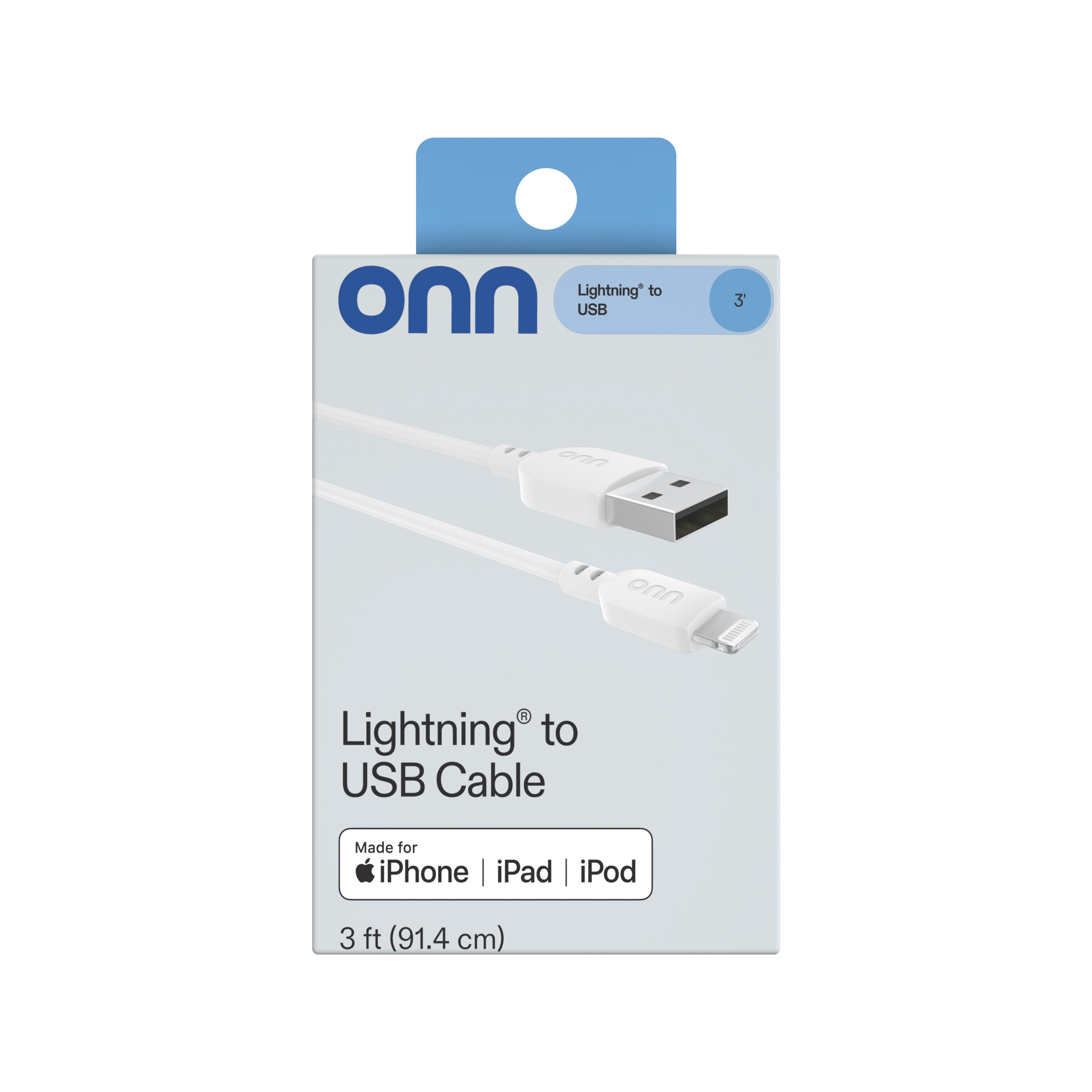 onn 3-Foot Lightning to USB Charging Cable, White photo 6