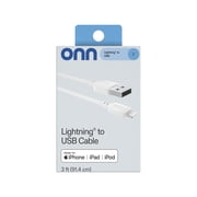 onn 3' Lightning to USB Charging Cable, Made for iPhone/iPad/iPod, White