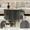 thumbnail image 3 of Round Coffee Table with Storage, Mid Century Modern Coffee Table, Fluted Dining Table with Sliding Door, Circle Coffee Table for Living Room Home Office, 31.5", Gray, 3 of 7