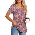 thumbnail image 2 of Camisetas informales de verano para mujer, cuello cuadrado, manga corta, túnica, blusas sueltas y cómodas OAVQHLG3B Store  lin121212, 2 of 4