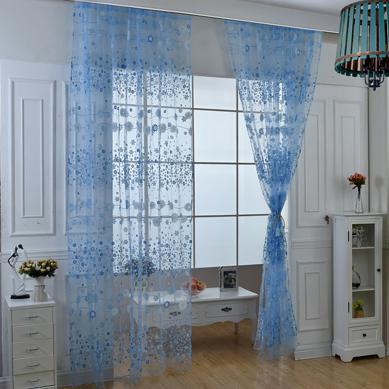 1X2M Floral Print Tulle Voile Curtain Drape Panel Sheer Scarf Room Door Window 