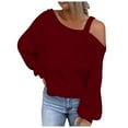 thumbnail image 2 of AXXD Basic Tops for Women Sexy Casual Summer 2024 Trendy Casual Solid One Shoulder Pullover Long Sleeve Top, 2 of 5