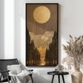 thumbnail image 3 of Large Framed Canvas Print Golden Moon Mountain Forest Landscape Wall Art Minimalist Abstract Nature Decorative for Living room Bedroom - 60"x30" Black Frame, 3 of 6