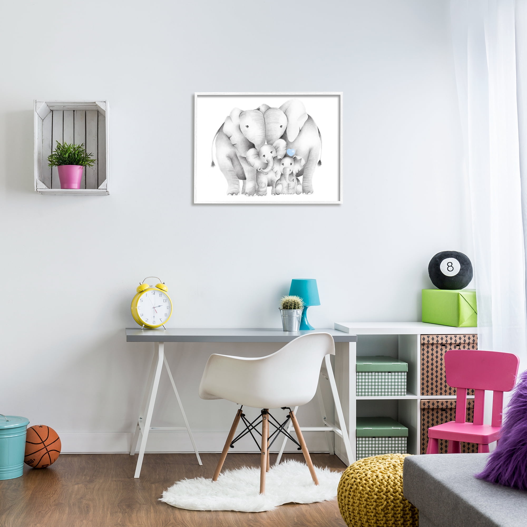 Stupell Industries Happy Elephant Family Blue Heart Pop Baby Animals, 24 x 30, Designed by Studio Q