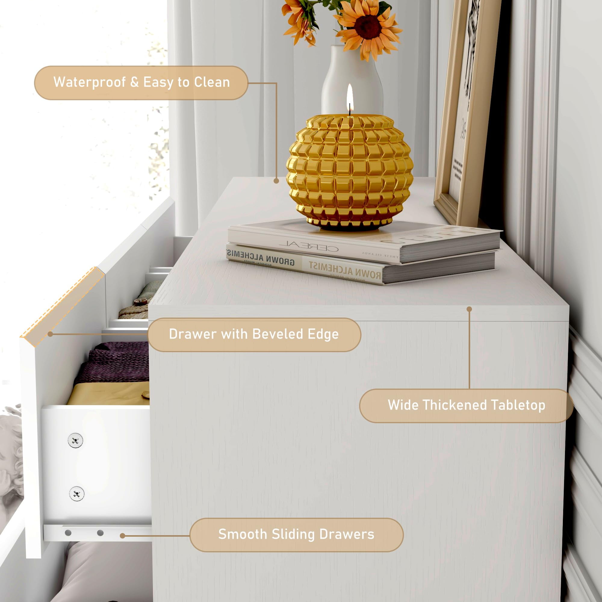 ChVans White 9 Drawers Dresser with Charging Station, 63" Long Modern Dresser with 9 Drawers for Bedroom, Large Wood Chest of Drawers Handle Free, Dresser for Bedroom, Living Room, Hallway