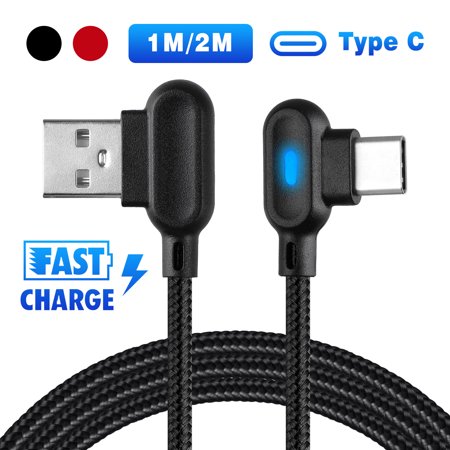 EEEKit USB C Type C Cable with LED Light, Right Angle Type C Fast Charger Cable Data Sync Cord for Galaxy S10/S10+, S9/S9+, Pixel XL 2 and More Type C