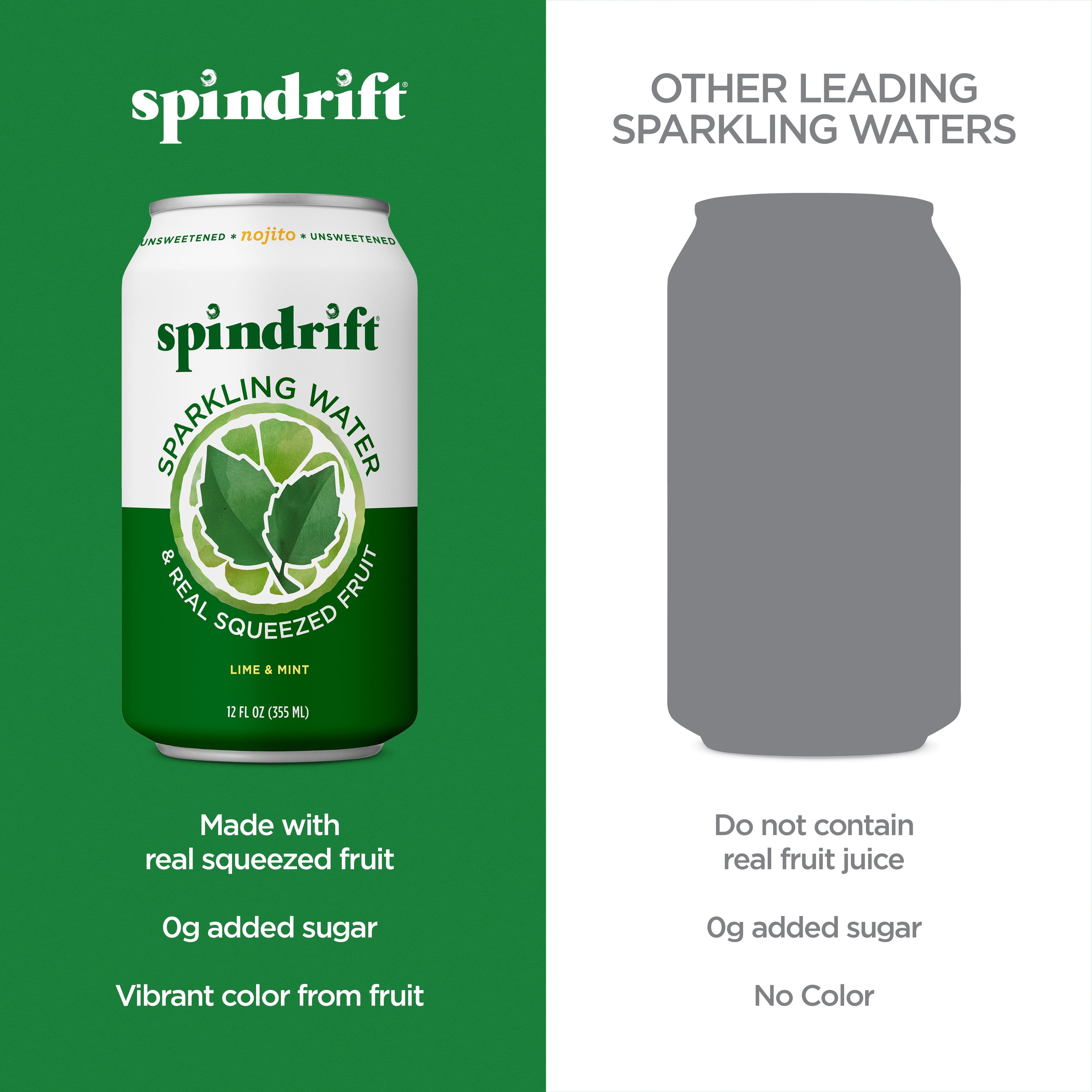 Spindrift Sparkling Water Nojito, Lime and Mint No sugar added