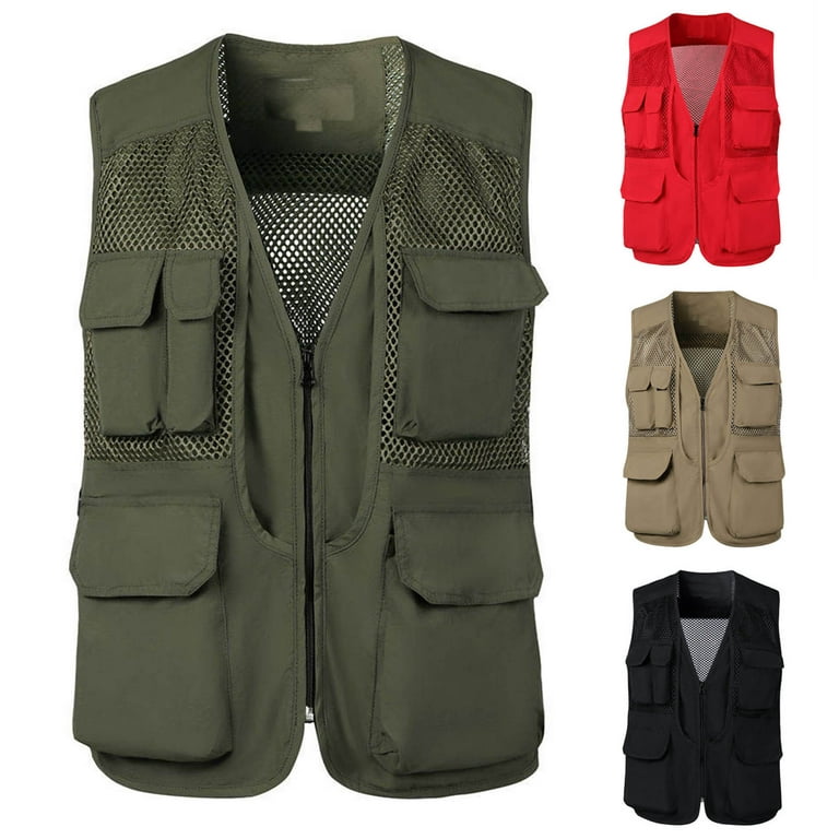 WREESH Mens Cargo Vest Jacket Quick Drying Hiking Vest Breathable Mesh Work  Vest Fishing Vests with Multi Pockets Olive Green C