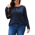 thumbnail image 3 of FlorCurve Plus Size Sweatshirts for Women Long Sleeve Shirts Crew Neck Loose Fit Blouse with Pockets, Navy 3XL, 3 of 7