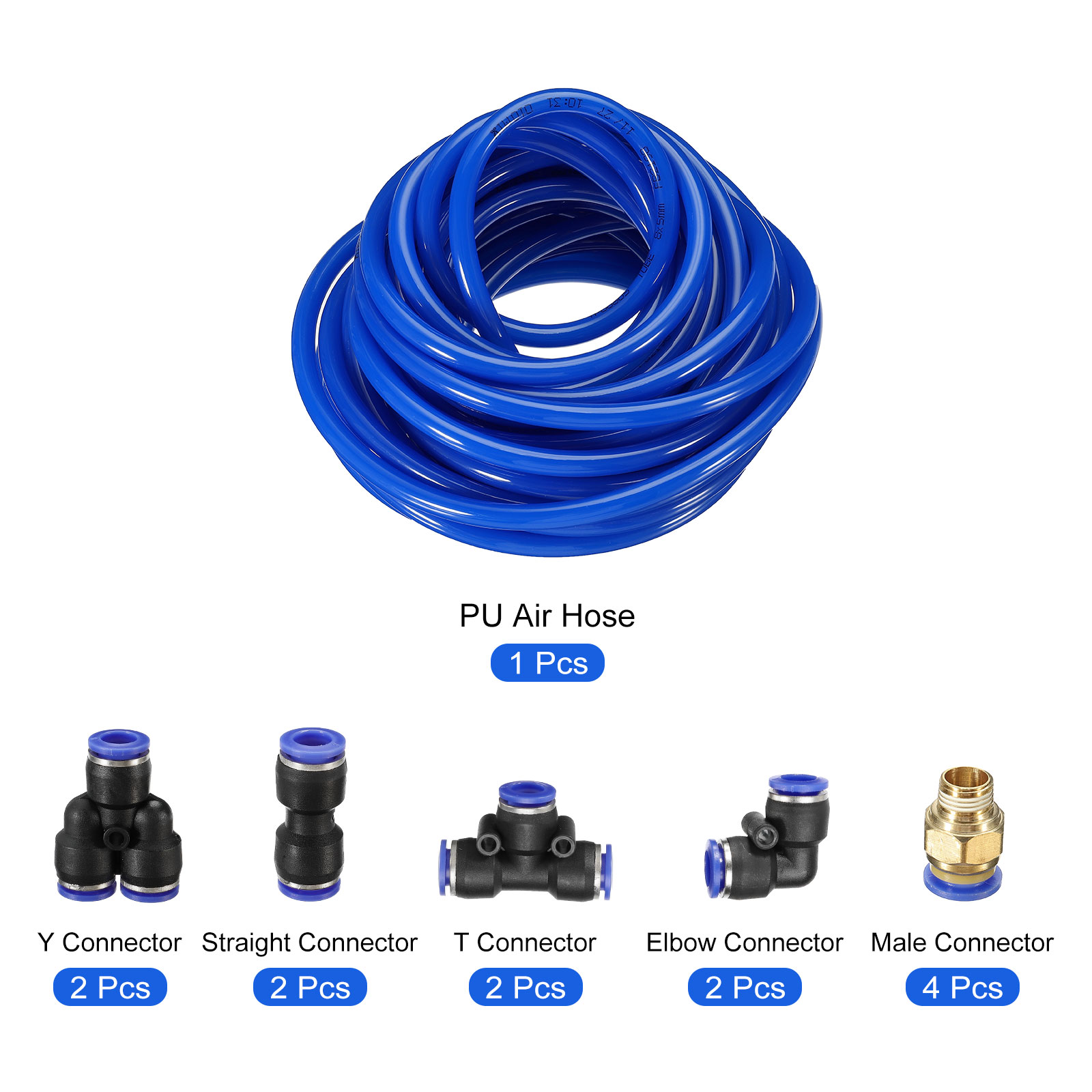Uxcell 8mm OD 10 Meters 1/8BSPT Pneumatic PU Air Hose Pipe Kit with 12Pcs Quick Fittings, Blue