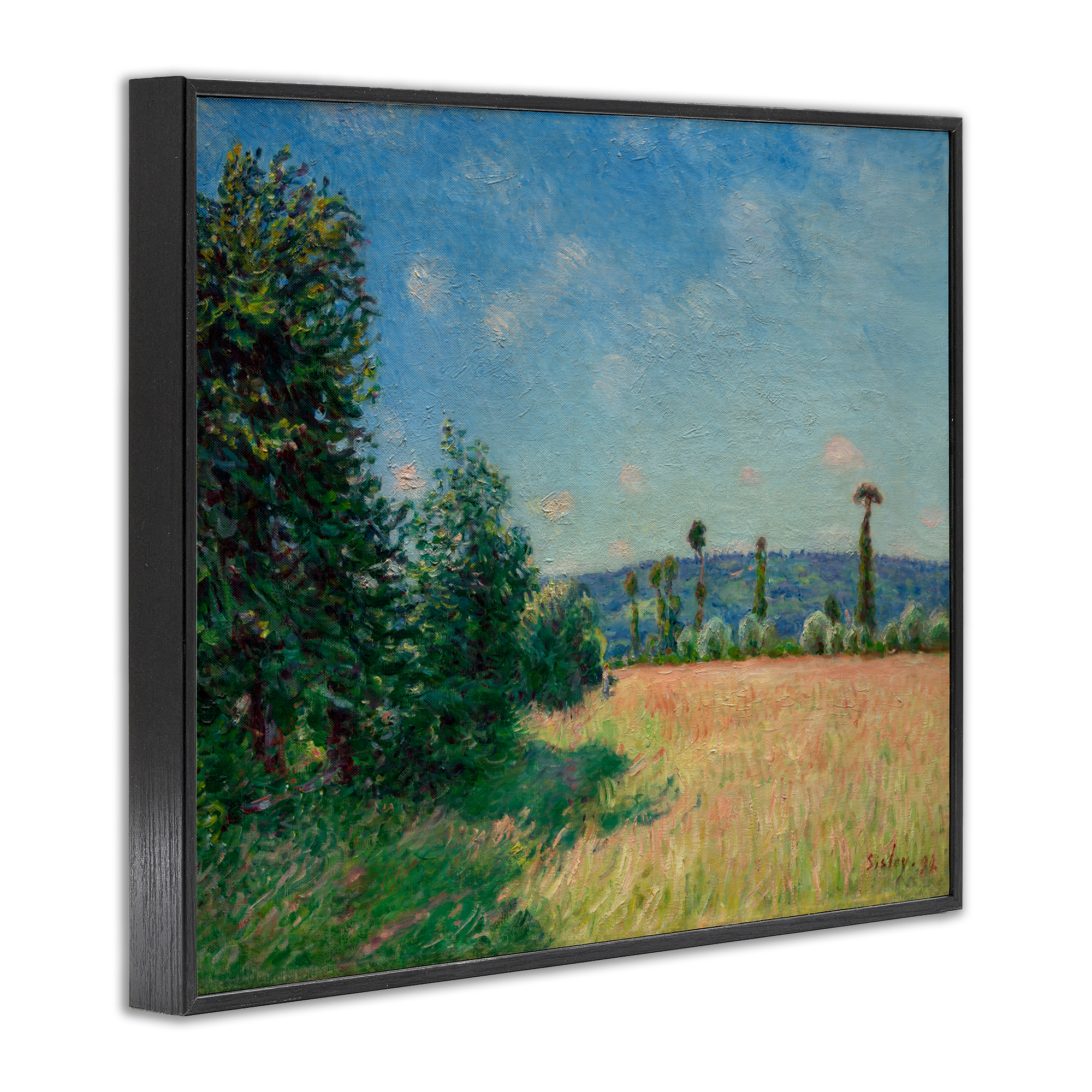 Sahurs Meadows in Morning Sun Black Framed Giclee Art, design by Alfred Sisley