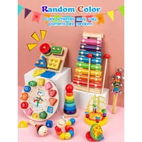 9-Piece Wooden Toddler Learning Set – Montessori Musical & Educational Toys with Xylophone, Bell Stick, Maracas, Castanets, Bead Maze, Shape Sorter, Stacking Rings & Clock (Ages 1-3)