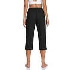 SOMER 2-Pack Yoga Pants with Pockets for Women Capri Flared Pants High Waist Drawstring Workout Pants Casual Work Pants Flare Leggings for Summer