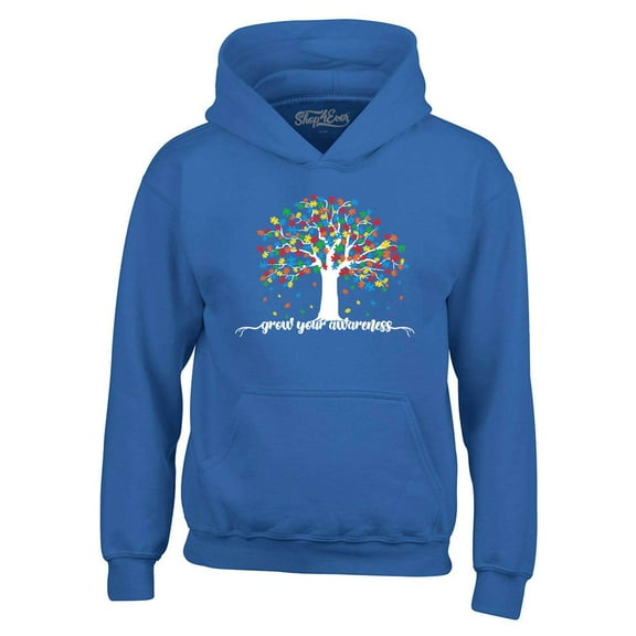 Shop4Ever Men's Grow Your Awareness Autism Puzzle Tree Hooded Sweatshirt Hoodie Medium Royal Blue