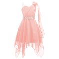 thumbnail image 7 of renvena Girls Kids One Shoulder Flower Dress Pleated Chiffon Wedding Bridesmaid Pageant Prom Ball Gown Pink 10, 7 of 7