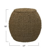 Household Essentials Handwoven Seagrass Barrel Wicker Storage Basket Side Table, Natural