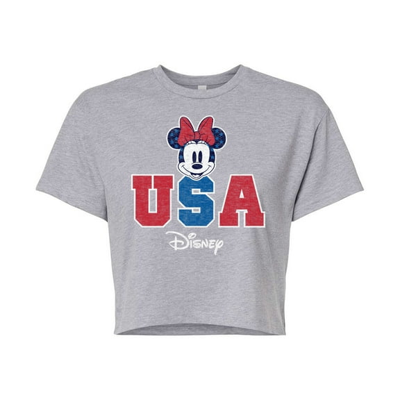 Disney - Americana - Minnie USA - Juniors Cropped Cotton Blend T-Shirt