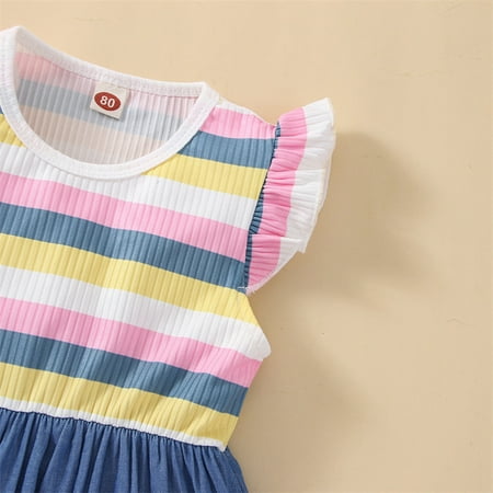 

Cathalem Girls Flower Party Wedding Toddler Kids Girls Infant Fly Sleeves Rainbow Strap Princess Dress Girl Wedding Dress Dress Blue 6-9 Months