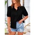 thumbnail image 3 of Camisa PRETTYGARDEN de verano con botones, cuello en V, negra, talla S, 3 of 9