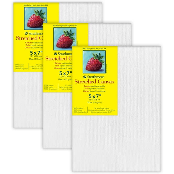 Strathmore 300 Series Traditional Stretched Canvas, 5x7 inch, 3 Pack