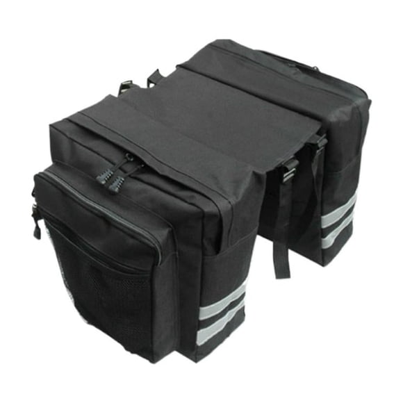 Bike Pannier Saddle Bags - Double Rear Rack Bag with Reflective Trim, Adjustable Hooks & Large Pockets for Mountain/E-Bike/Adult Road Bike(Black)