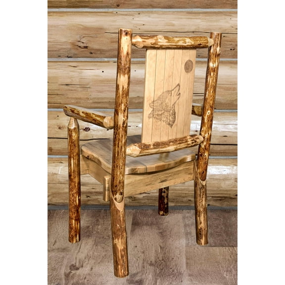 Glacier Country Collection Captain's Chair w/ Laser Engraved Wolf Design