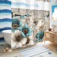 thumbnail image 5 of No Hook Shower Curtain, Teal Tulip Butterfly Shower Curtains for Bathroom with See Through Top Window, Beige Turquoise Floral Farmhouse Wooden Waterproof & Washable Bath Curtain 66"x72", 5 of 9