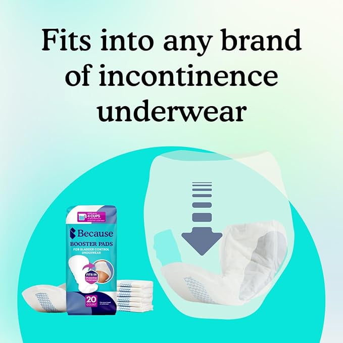 Because Incontinence Booster Pads Overnight - Ultra Long 16", For Women and Men, Adds 4 Cups Absorbency to Adult Diapers. 60 Boosters (3 Packs of 20)
