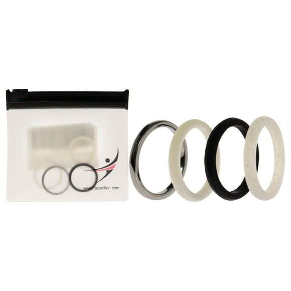 Juego de anillos gemelos de boda de silicona de 2 mm - Negro-Blanco de ROQ para mujer - Anillo de 4 x 6 mm
