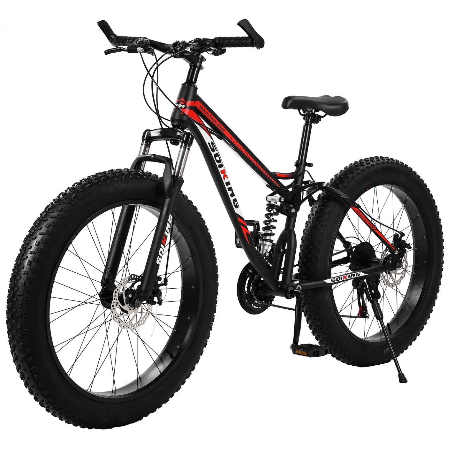 26-inch Fat Tire Mountain Bike 21-Speed Bicycle High-Tensile Steel Frame Black 