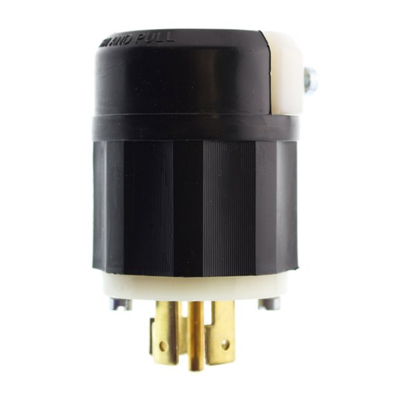 Leviton 2521 20 Amp, 277/480 Volt 3PY, NEMA L22-20P, 4P, 5W, Locking Plug, Industrial Grade, Grounding - Black-White