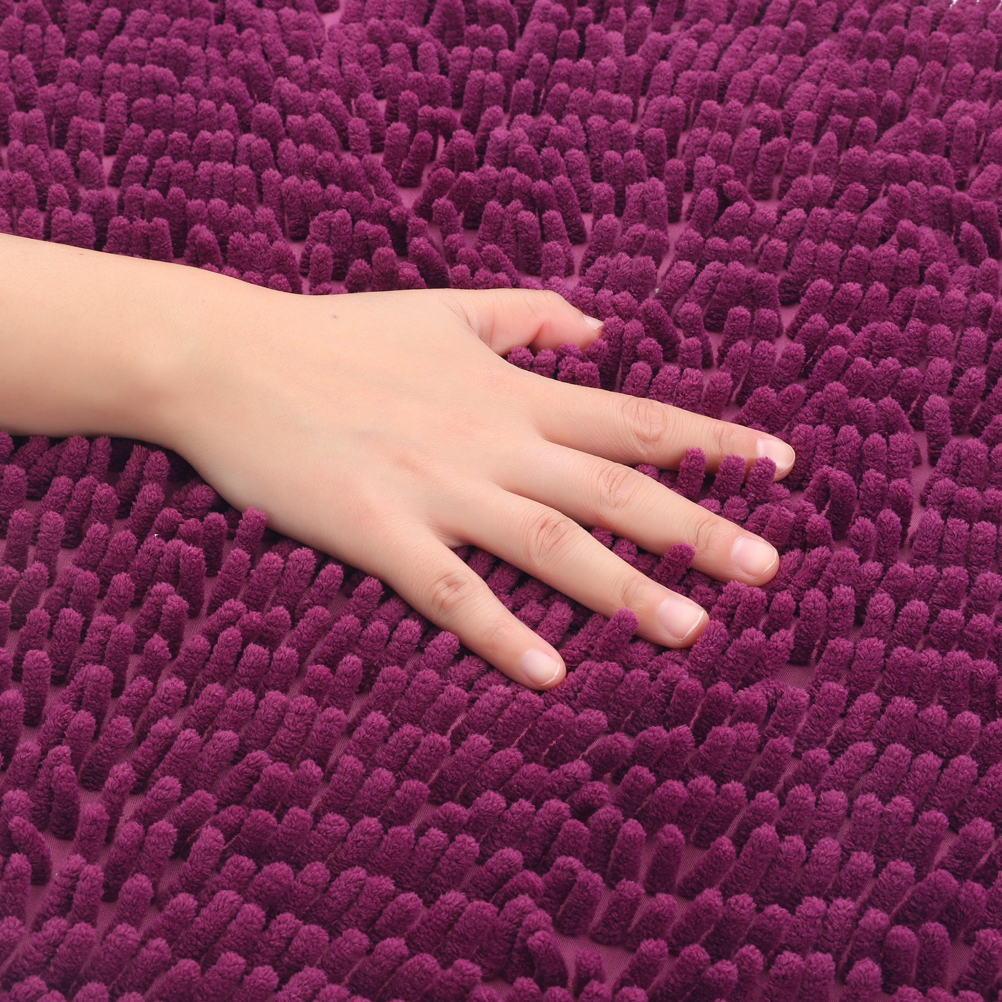 Unique Bargains Heart Shaped Chenille Bath Rugs Soft Shaggy Bath Mat Dark Purple 20" x 24"