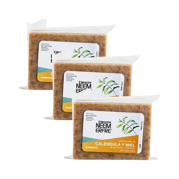 Pack de 3 Jabones de Caléndula y miel natural y artesanal Bienestar NEEM ERFRE 150 g c/u
