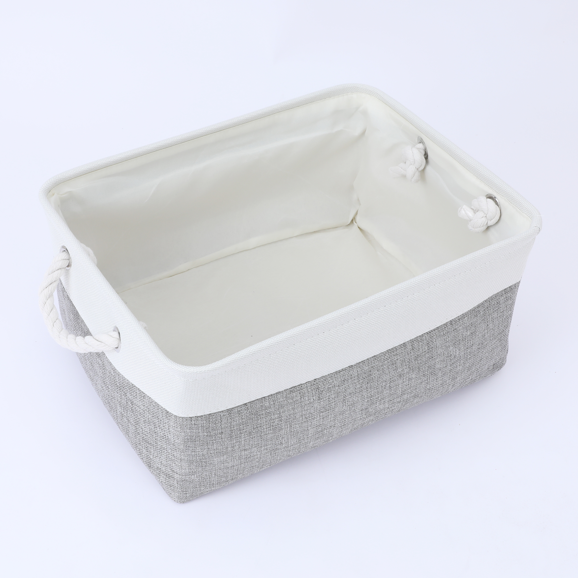 Unique Bargains Storage Bin with Handle Fabric Cube Grey/White 16*12.5*8in